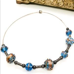Vintage Blue Glass Wedding cake Art Bead necklace 💙